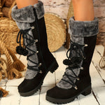 Damen Winterstiefel mit Kunstfell und Zierschnürung mit Pompons