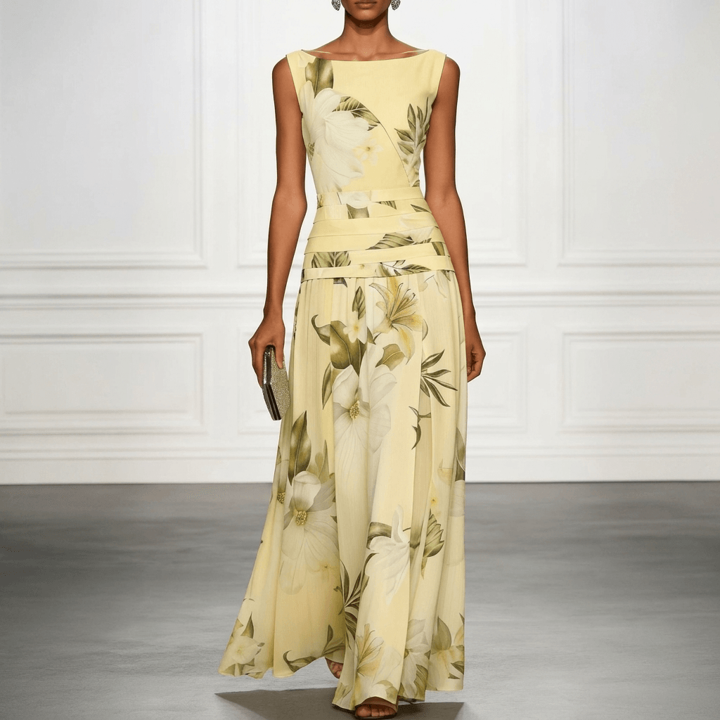 Blumen Maxikleid Ärmellos mit V-Ausschnitt für den Herbst