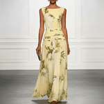 Blumen Maxikleid Ärmellos mit V-Ausschnitt für den Herbst