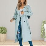 Zweireihiger Damen Trenchcoat mit Umlegekragen und Bindegürtel