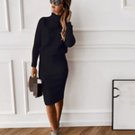 Rippstrick-Pulloverkleid mit Rollkragen für Damen im Herbst