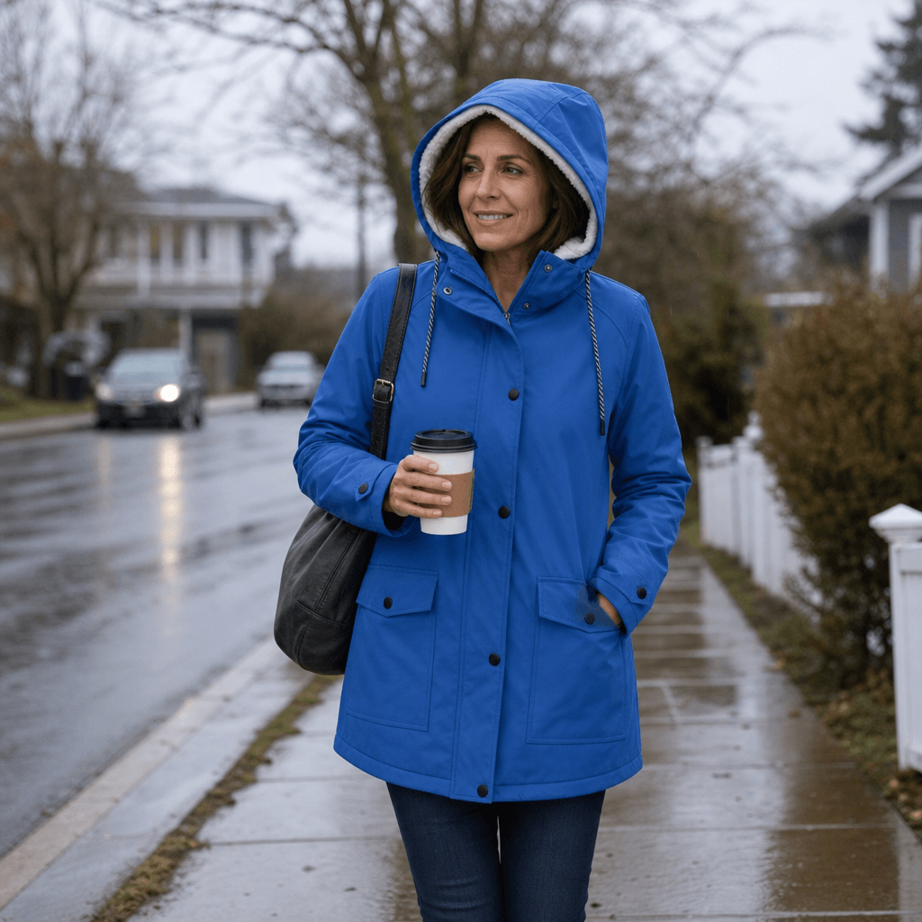 Wasserdichte Kapuzenjacke mit Plüschfutter für Damen