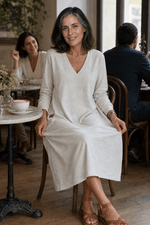 Curvella A-Linien Strickkleid mit V-Ausschnitt Midi für Damen
