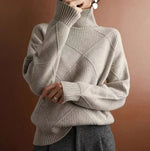 Rollkragenpullover Damen Baumwolle mit Rautenstrickmuster und Taillierter Passform