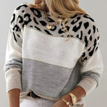 Jasmine Damen Norwegerpullover Strick mit Leopardenmuster und Farbblock-Design