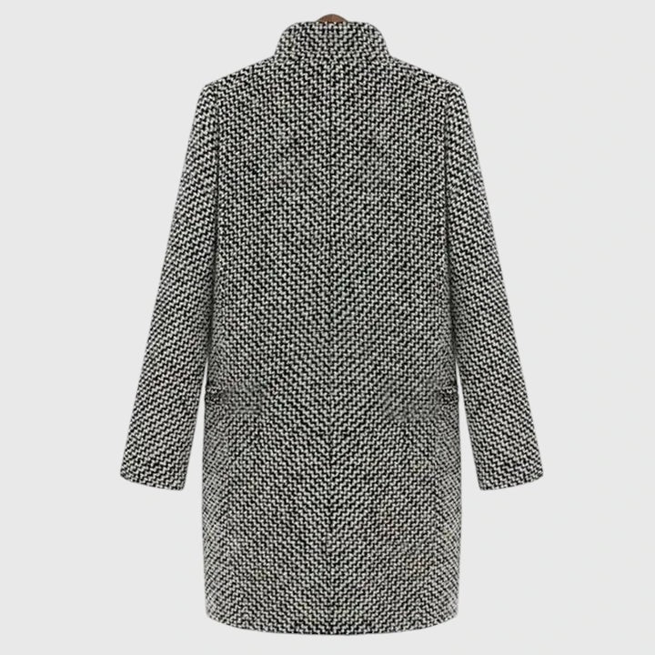 Rebeka Longline Hahnentritt-Wollmantel mit Reverskragen für Damen