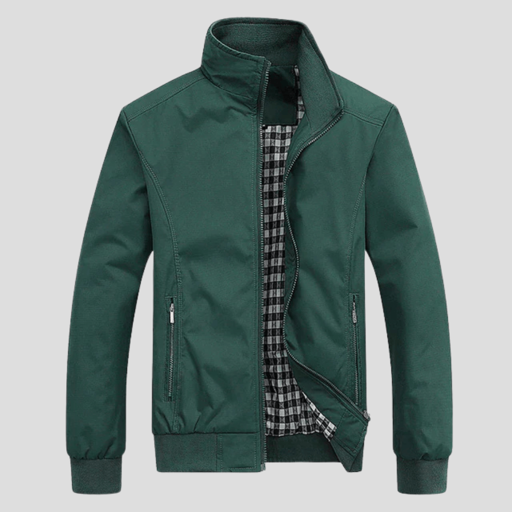 Winddichte Herrenjacke aus Mischgewebe mit Stehkragen und sicheren Taschen