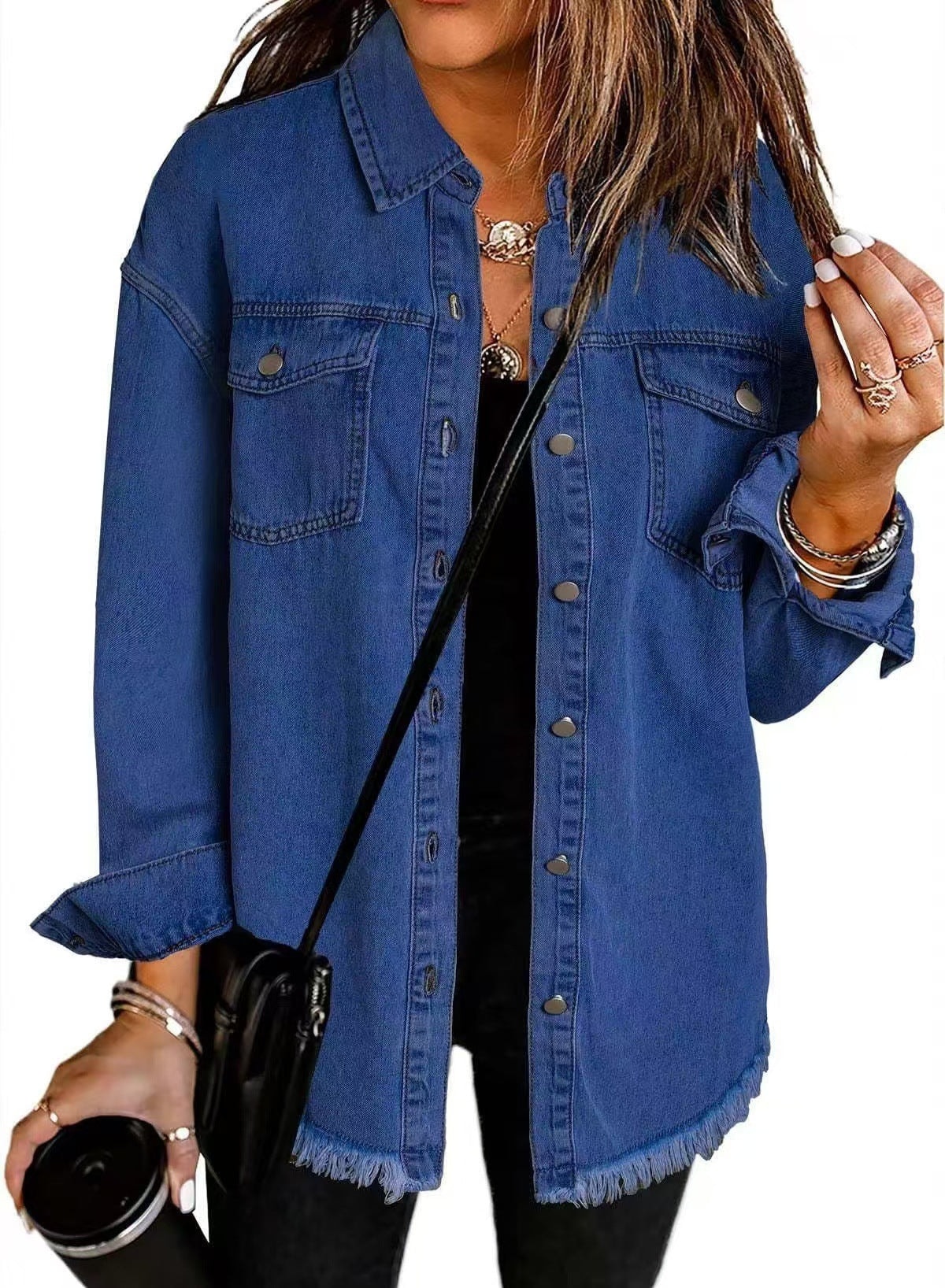 Wilda Oversized Jeansjacke im Mantel-Look mit Fransensaum