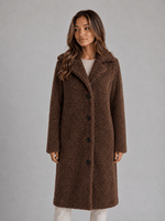 Langer Teddy-Fleece Mantel mit Knopfleiste und Kragen