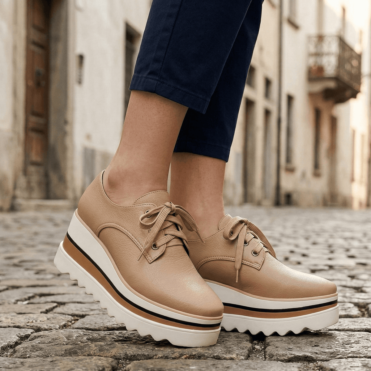 Elara Damen Komfortschuhe aus Kunstleder mit Plateausohle im Oxford-Stil