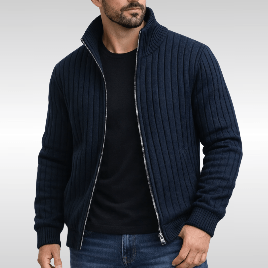 Herren Strickjacke mit Reissverschluss und Stehkragen