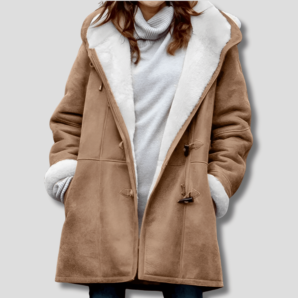 Kapuzenjacke Damen mit Kunstfellbesatz und Dufflecoat-Verschluss