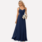 Neckholder-Maxikleid mit hohem Schlitz aus Chiffon für Damen im Herbst