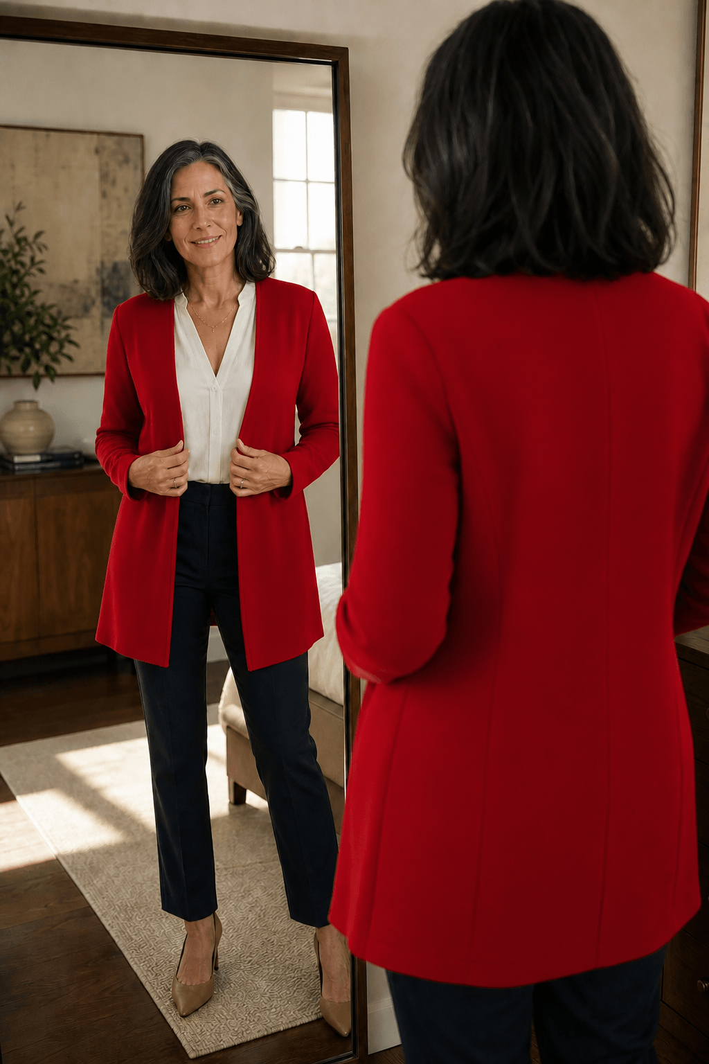 Linevalle Langer Blazer mit V-Ausschnitt und Einknopfverschluss für Damen aus Polyester