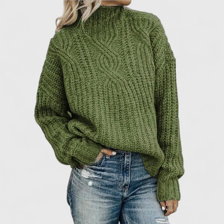 Aerynna Stehkragen-Wollpullover mit Zopfmuster für Damen