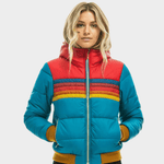 Warme Winterjacke Damen gesteppt im Retro-Stil mit Kapuze und Streifendesign