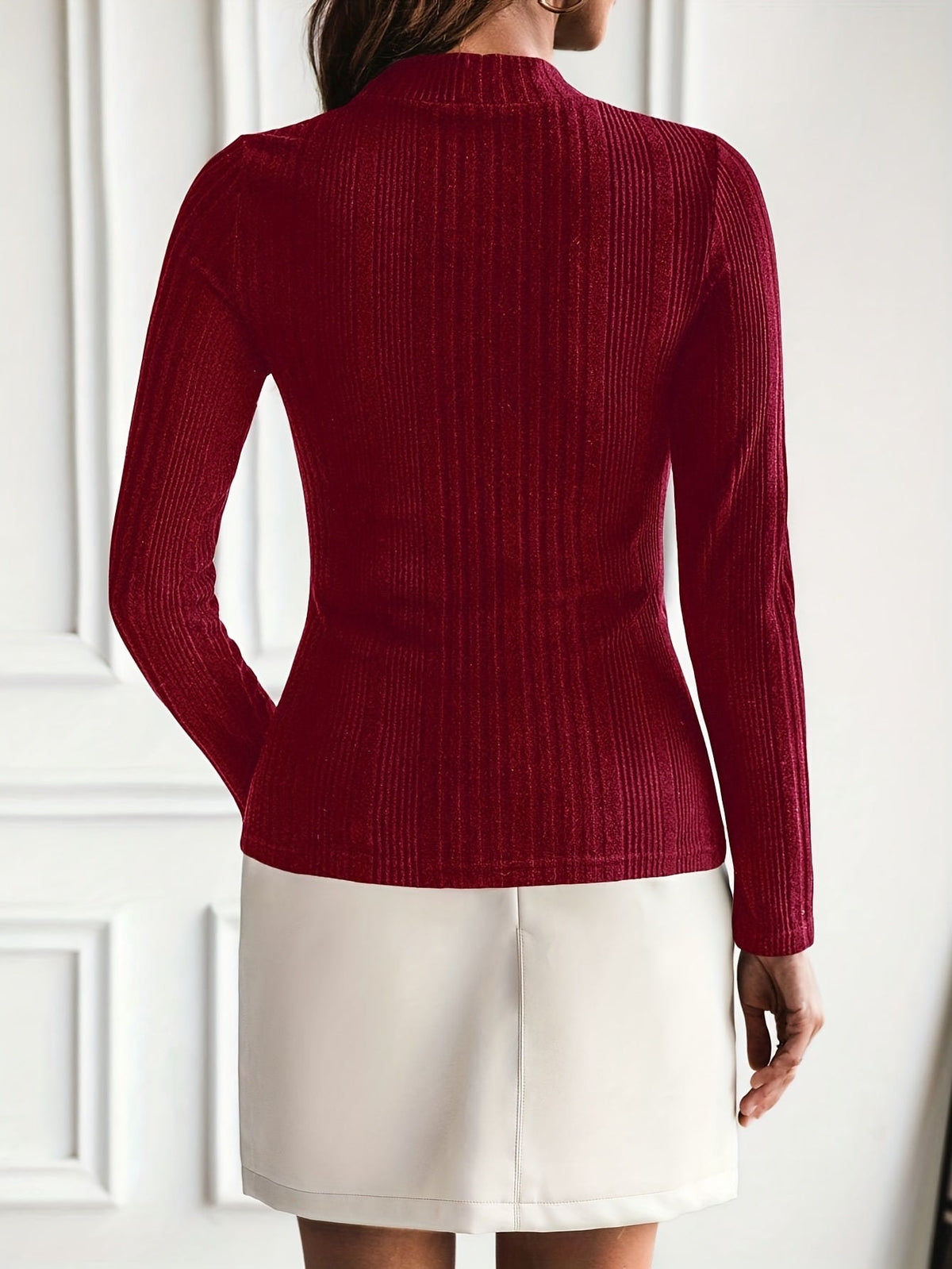 Rippstrick-Norwegerpullover Damen mit Stehkragen und Goldknöpfen Langarm