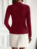 Rippstrick-Norwegerpullover Damen mit Stehkragen und Goldknöpfen Langarm