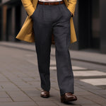 Herren Karo-Stoffhose mit geradem Bein und Bundfalte