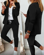 Damen-Zweiteiler-Set aus Baumwollmischung mit Blazer und schmaler Hose
