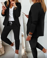 Damen-Zweiteiler-Set aus Baumwollmischung mit Blazer und schmaler Hose