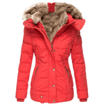Schlank geschnittene Damen-Winterjacke mit Kunstfellkapuze und Kunstfellfutter