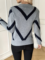 Chevron-Strickpullover für Damen mit Rundhalsausschnitt
