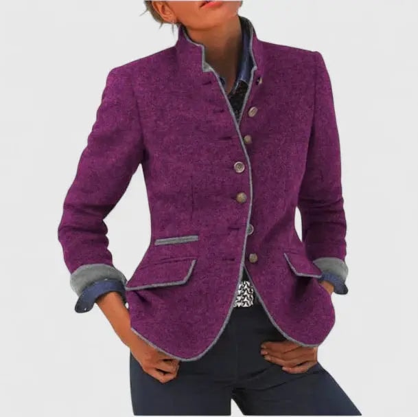 Wollblazer mit Stehkragen und Kontrastpaspel für Damen