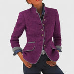 Wollblazer mit Stehkragen und Kontrastpaspel für Damen