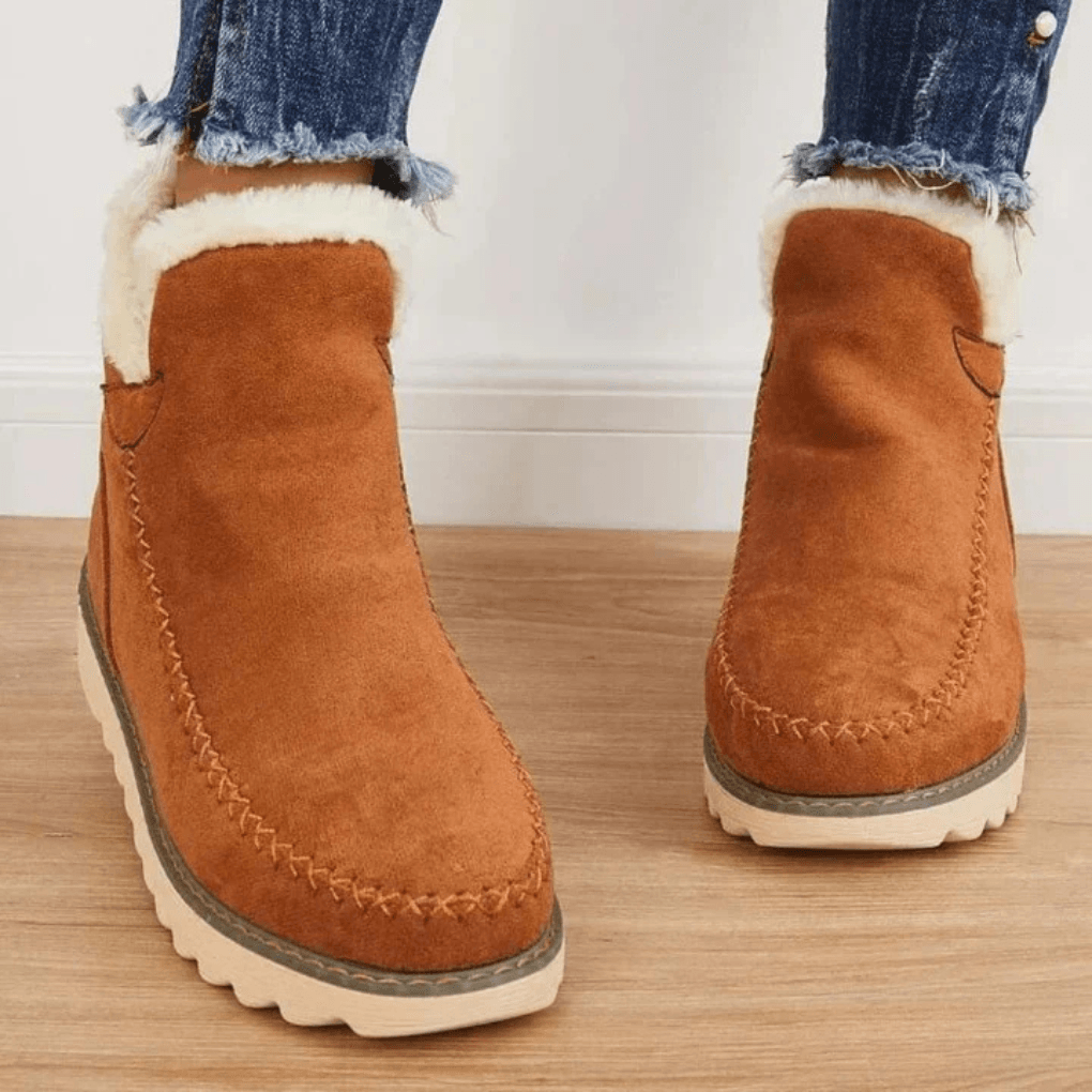 Gefütterte Winterstiefeletten mit Fellkragen für Damen