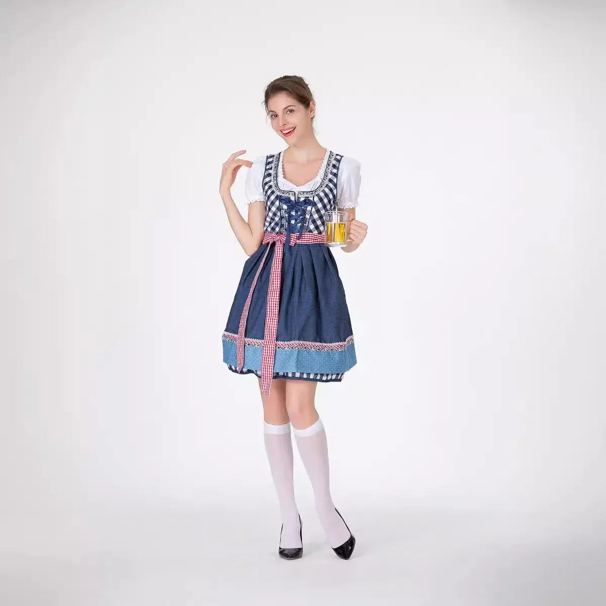 Modisches Dirndlkleid für Damen mit Karierter Schürze und Bluse