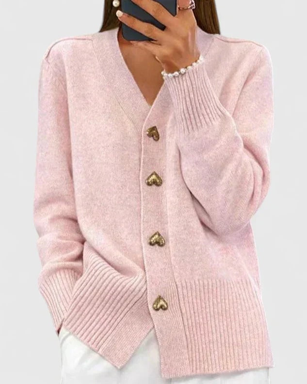 Lillyanne Herzknopf Strickjacke für Damen mit V-Ausschnitt