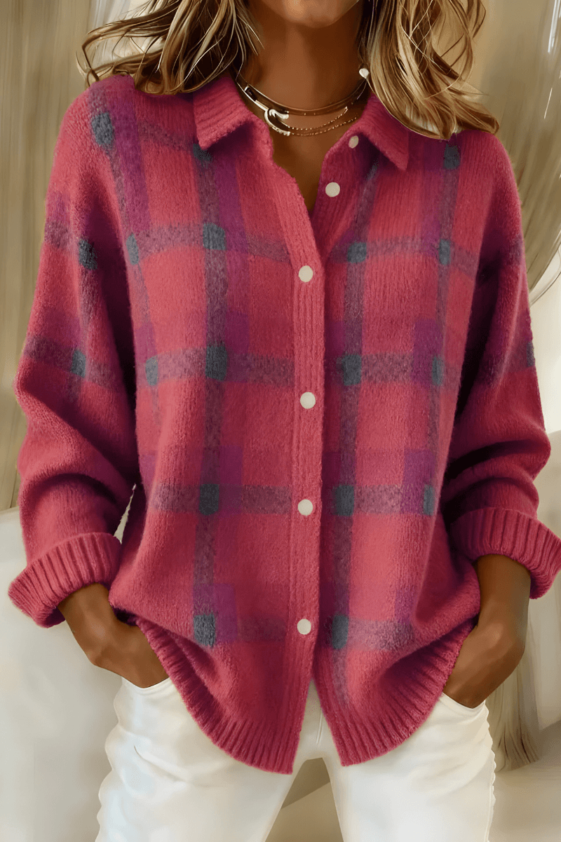 Anna Karierte Strickjacke mit Knopfleiste für Damen