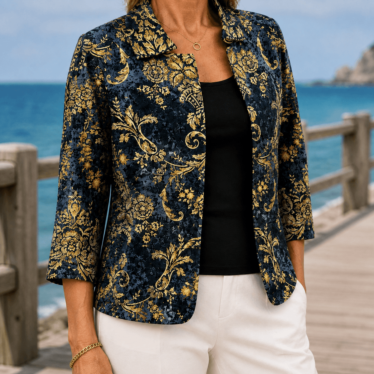 Hallie-Rose Barockdruck-Blazer mit Reverkragen aus Webstoff-Mix für Damen