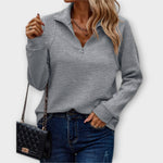 Damen Sweatshirt mit Reissverschluss und Stehkragen aus Rippstruktur