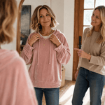 Kapuzensweatshirt mit Rüschenbündchen aus Samt für Damen
