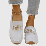 Bequeme Damen-Loafer-Sneaker mit Metall-Bit-Schnalle