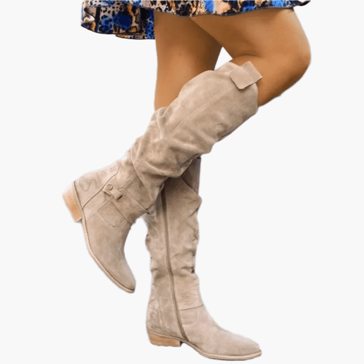 Kniehohe Wildleder-Stiefel mit Schnalle für Damen im Casual-Stil