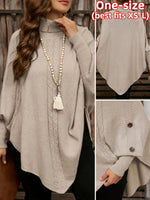 Poncho Pullover mit Rollkragen Zopfmuster und Knopfleiste für Damen