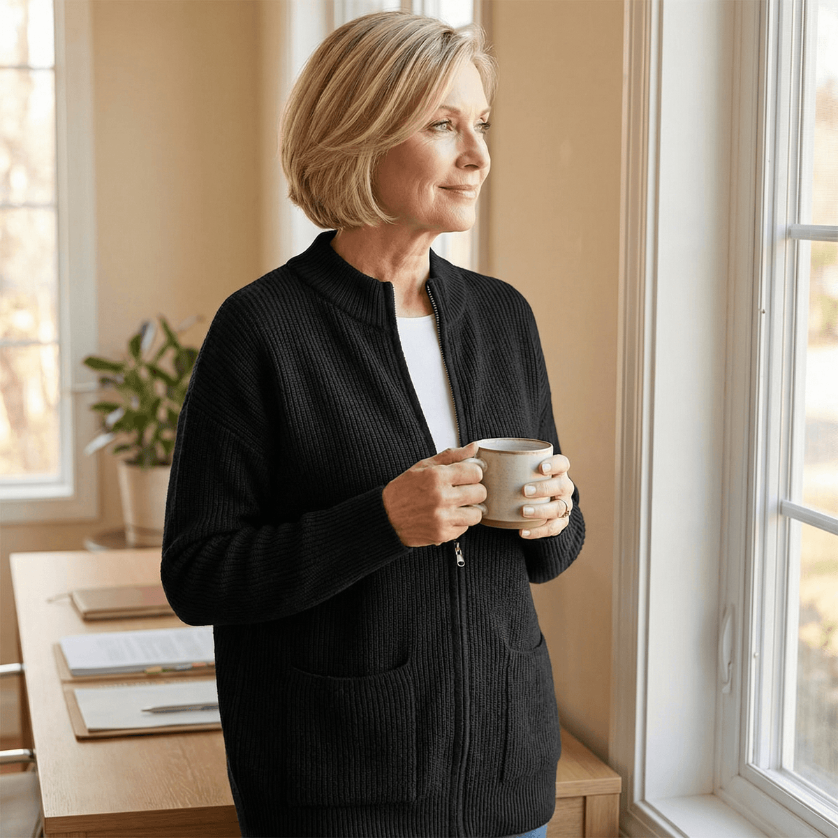 Covena Ripp-Strick Damen Strickjacke mit Reissverschluss und Taschen