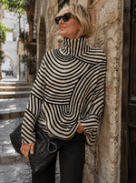 Damen Rollkragen Wollpullover mit Grafischem Streifenmuster