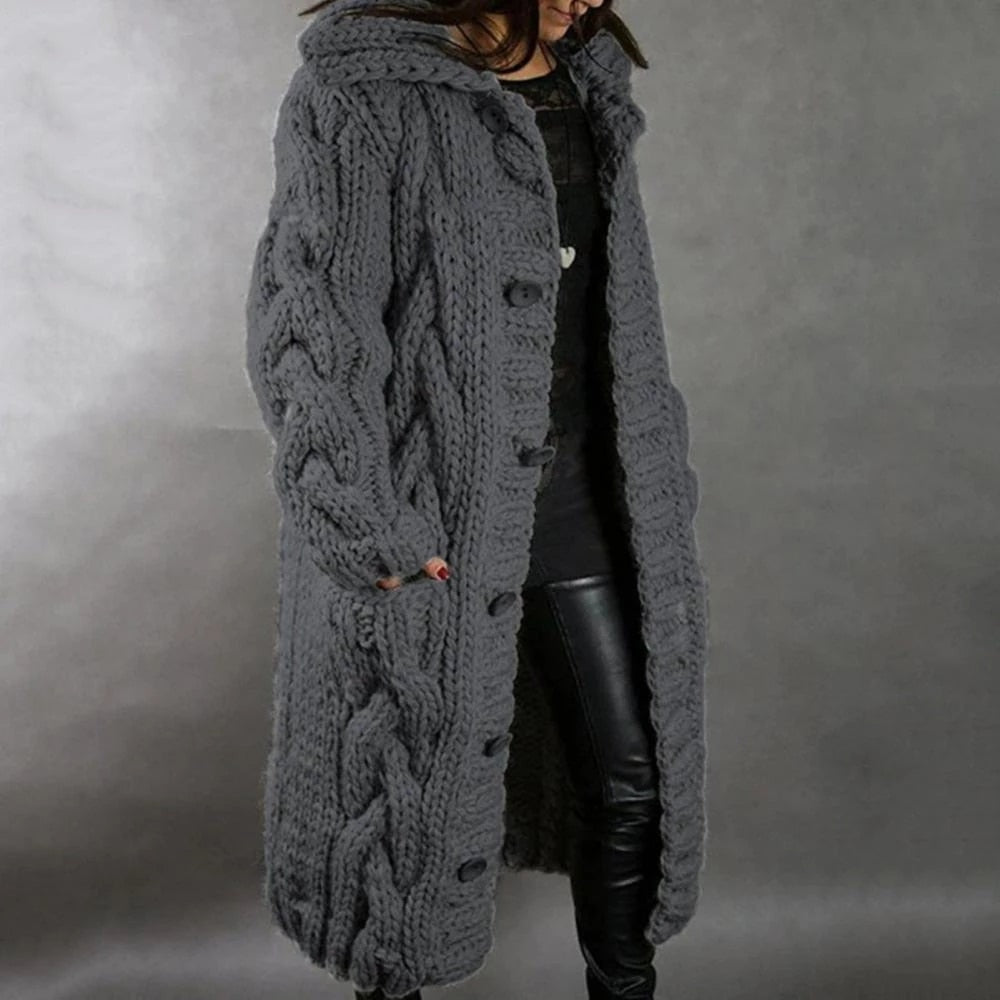 Chunky Grobstrick-Cardigan mit Kapuze und Knopfleiste für Damen