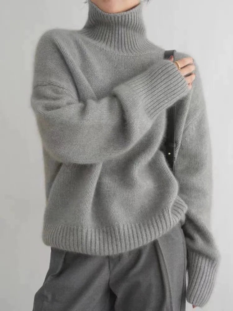 Dora Lockerer Damen Wollpullover aus Kaschmir mit Rollkragen