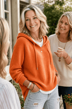 Damen Kapuzenpullover mit Kordelzug und Rippstrick-Struktur