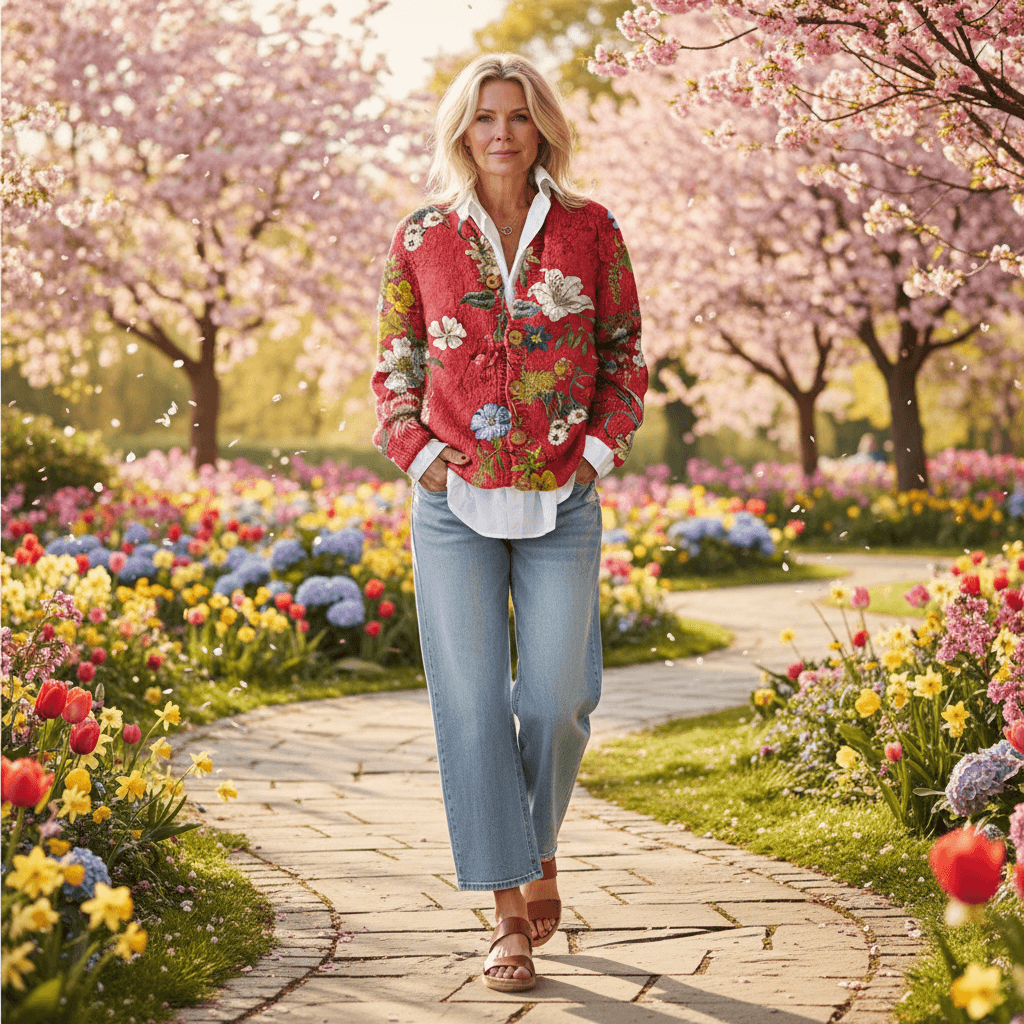 Lena Geblümte Strickjacke mit Knopfleiste für Damen im Relaxed Fit