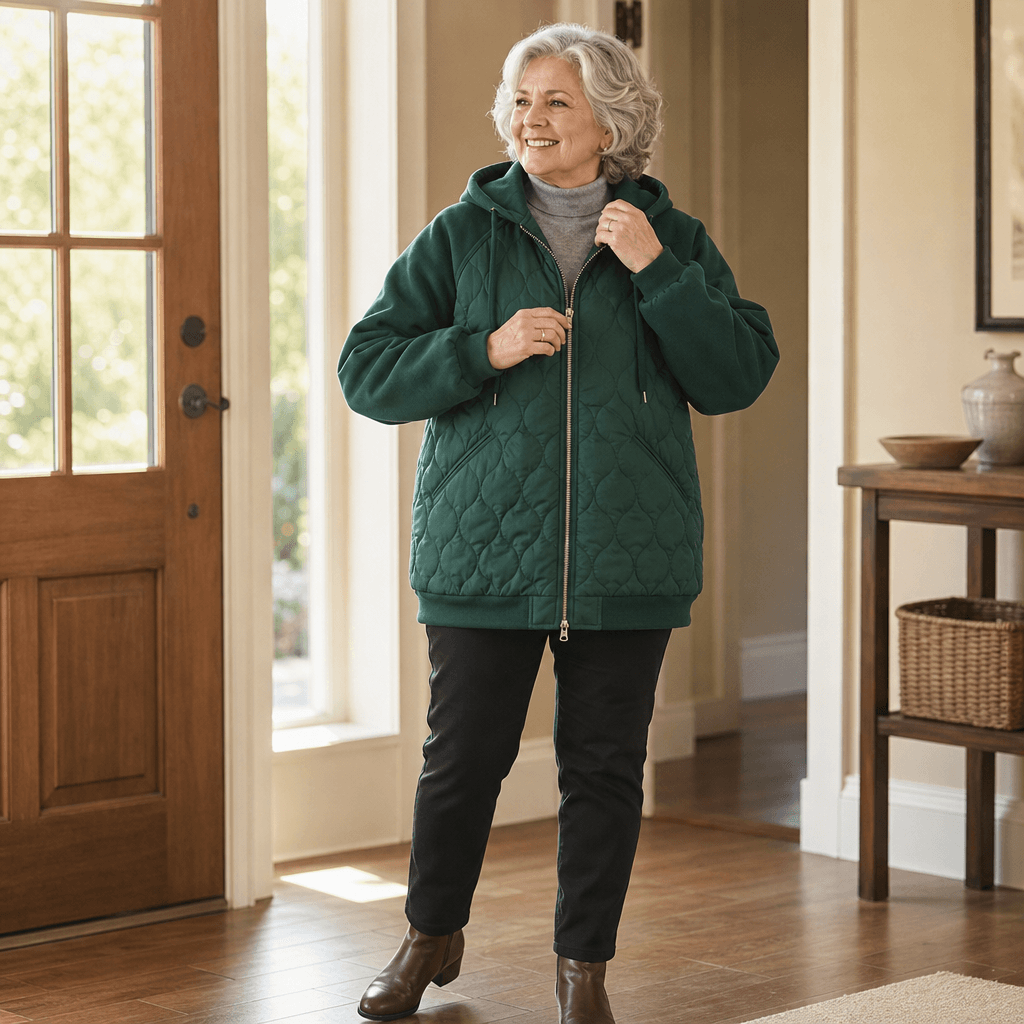 Kapuzen-Steppjacke mit Colorblock-Nähten und Wattierung für Damen