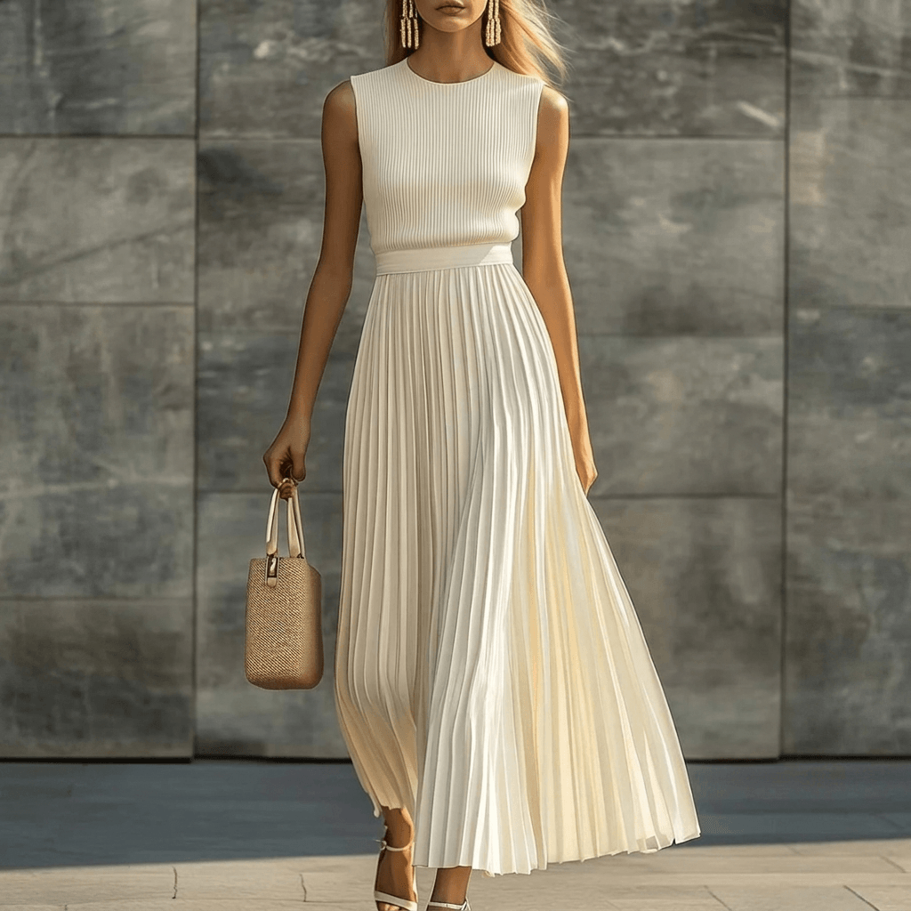 Bernadette Plissiertes Maxikleid für den Herbst mit fliessender Silhouette