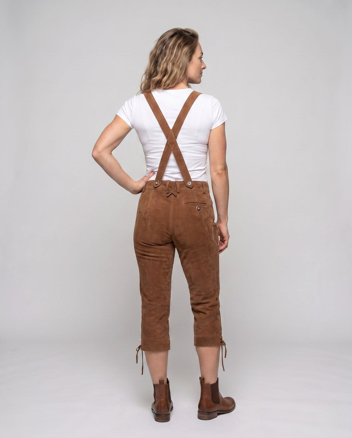 Anna Bestickte Kniebund-Trachtenhose aus Kunstleder für Damen