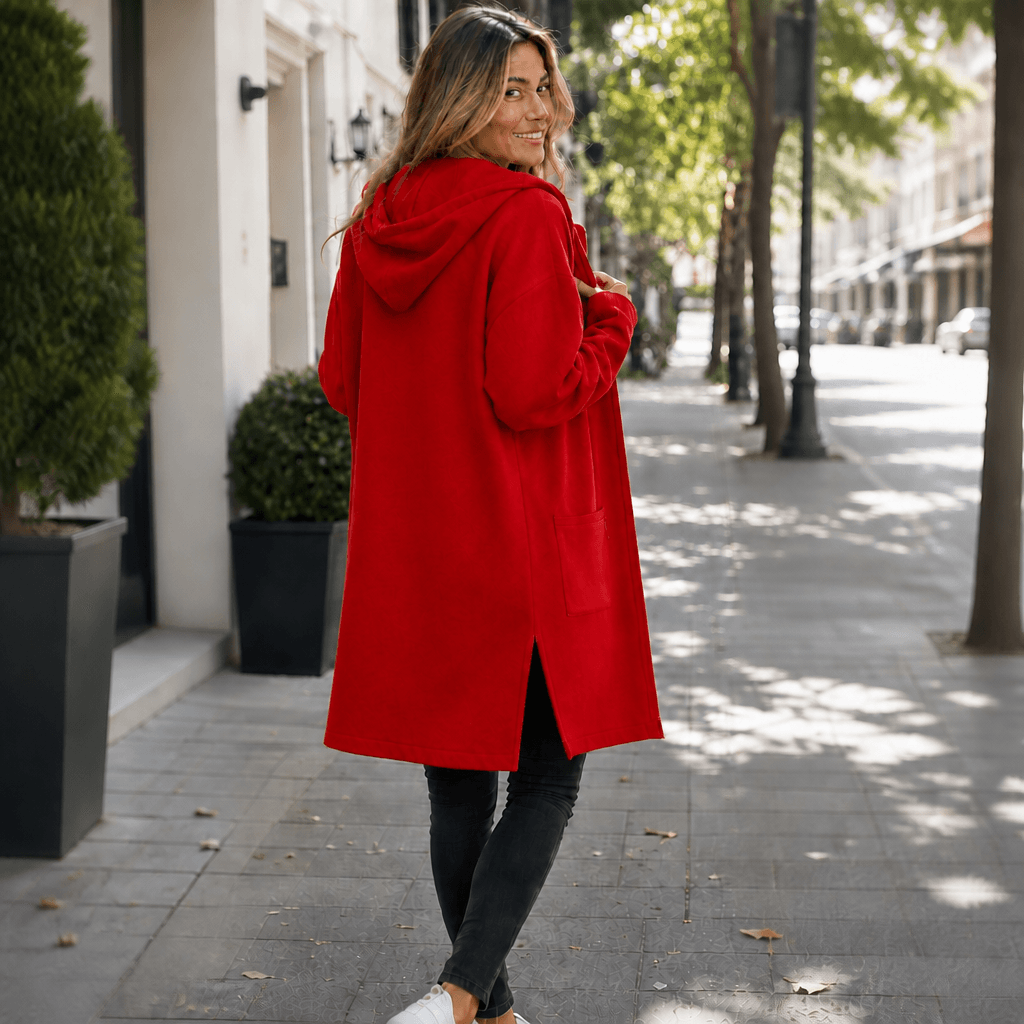Longline Kapuzenjacke mit Reissverschluss und Taschen