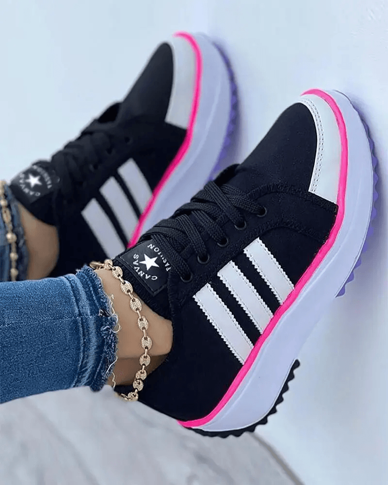 Damen Plateau-Sneaker mit Streifendesign für bequemen Alltag